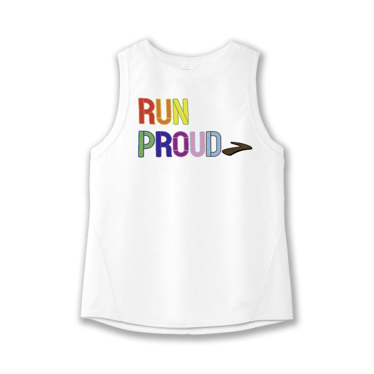Brooks Distance Graphic Women's Running Tank Top - White/Run Proud (59216-ETON)